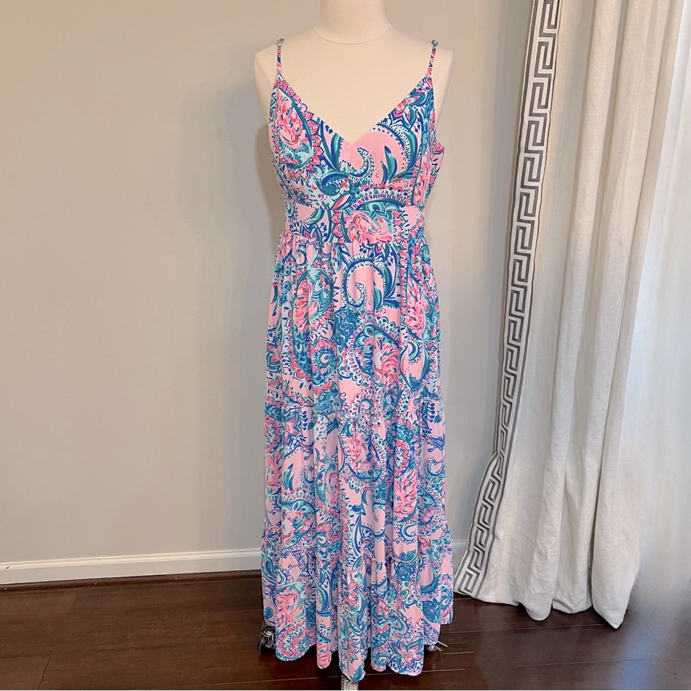 Lilly Pulitzer Melody Maxi Dress Size 12 Pink Tropics Tangerine Dream EUC